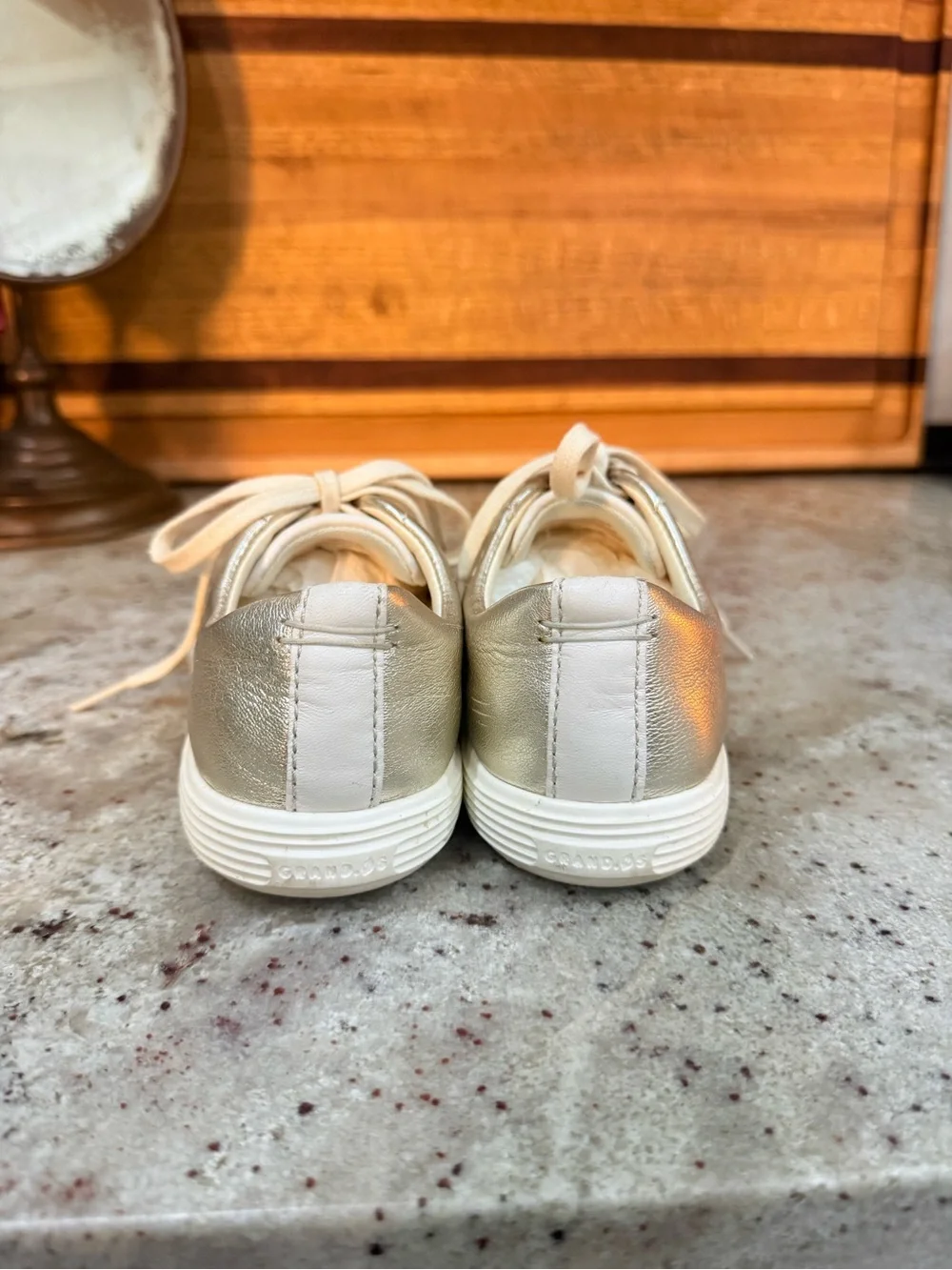 Cole Haan| Grand.ØS Silver Metallic Leather Sneakers| Size 5.5B - Picture 3 of 5